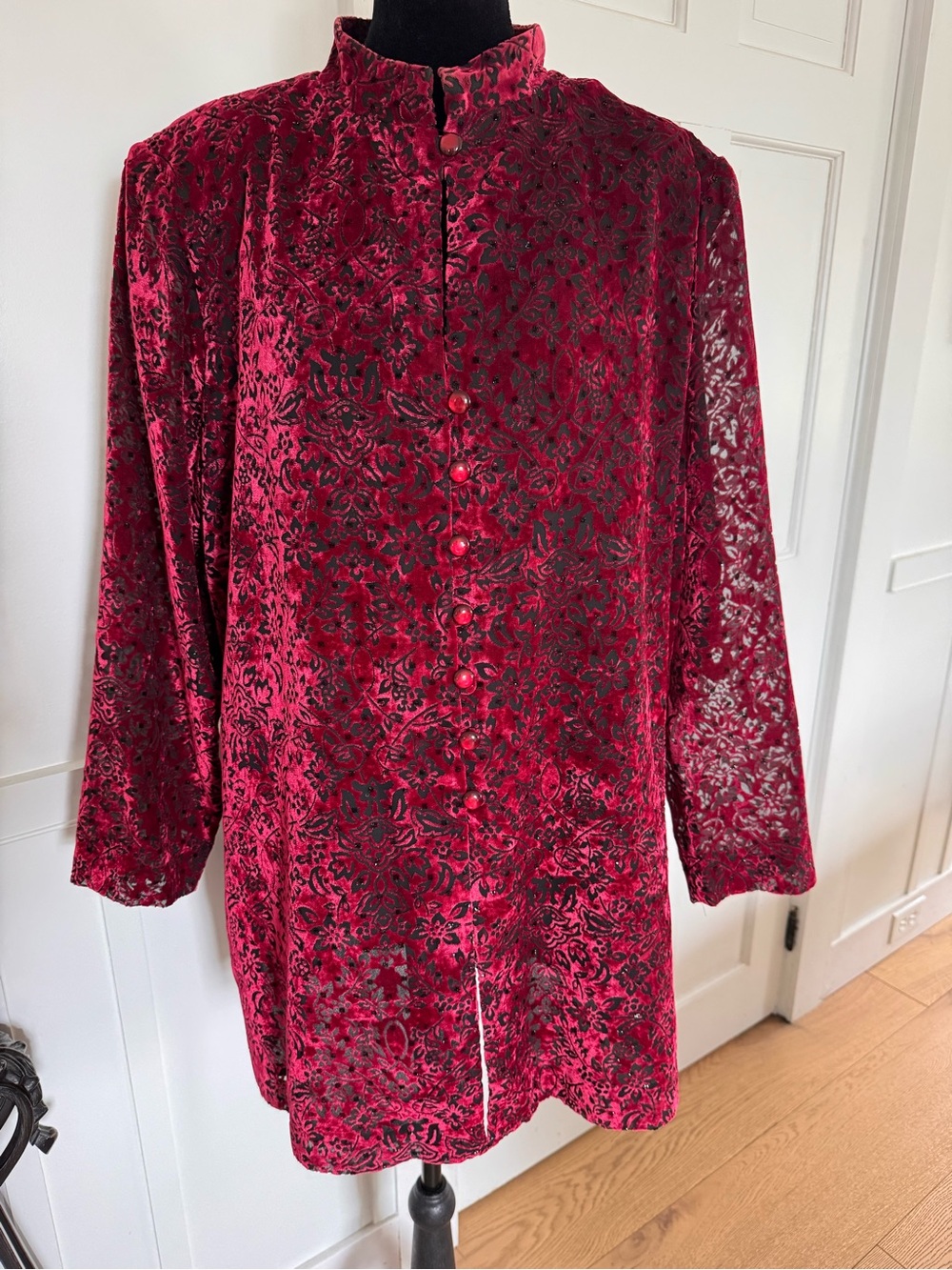 Cachet Red Velvet Burnout Women’s Duster/Jacket